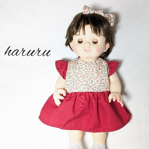 ぽぽちゃんの服 お風呂用ぽぽちゃんの服 肩フリル花柄レッド