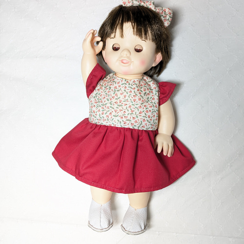 ぽぽちゃんの服 お風呂用ぽぽちゃんの服 肩フリル花柄レッド