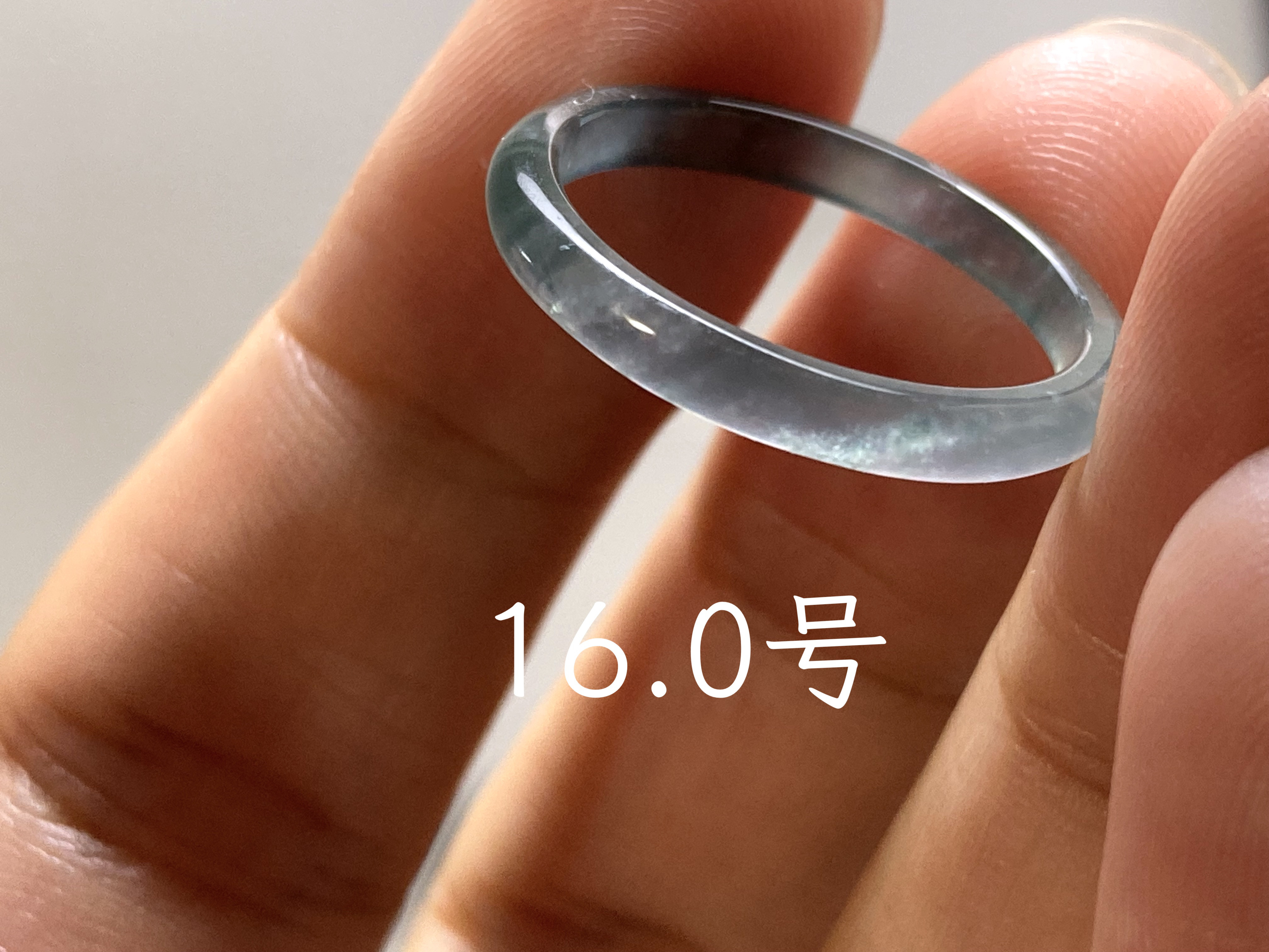 L14-129 細身 極品 高氷種 薄水青 16.0号 グアテマラ産 A貨 本翡翠 くりぬき リング