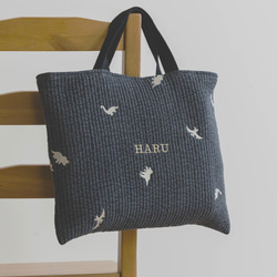 セミオーダー図書袋☆北欧風モノトーンキルト4柄×黒ドット ショルダー