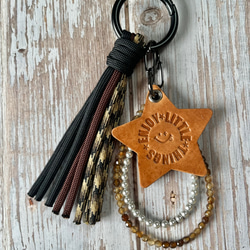星のレザー パラコードタッセルバッグチャーム 天然石ブラウンアゲート