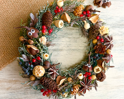 木の実のリース クリスマスリース ナチュラルインテリア クリスマス