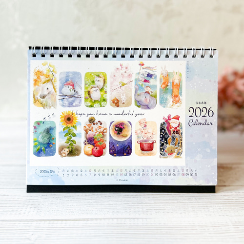 おまとめページ♡（5/31までお取り置き可能です♡） 水彩どうぶつの卓上カレンダー2026【月曜始まり】 カレンダー Chiakids