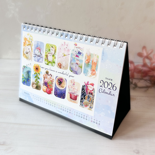 水彩どうぶつの卓上カレンダー2026【月曜始まり】 カレンダー Chiakids
