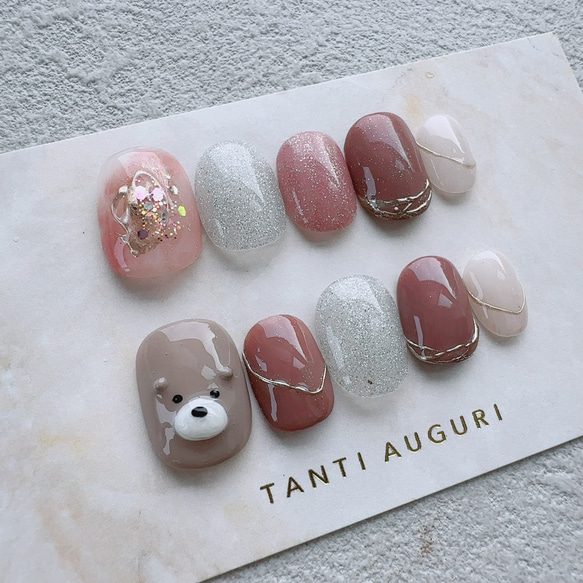 おばクマ ネイルチップ ベリーショート 熊 くまちゃん ベアー 中年女性 30代 40代 50代 アニマル くまたん 爪 2枚目の画像