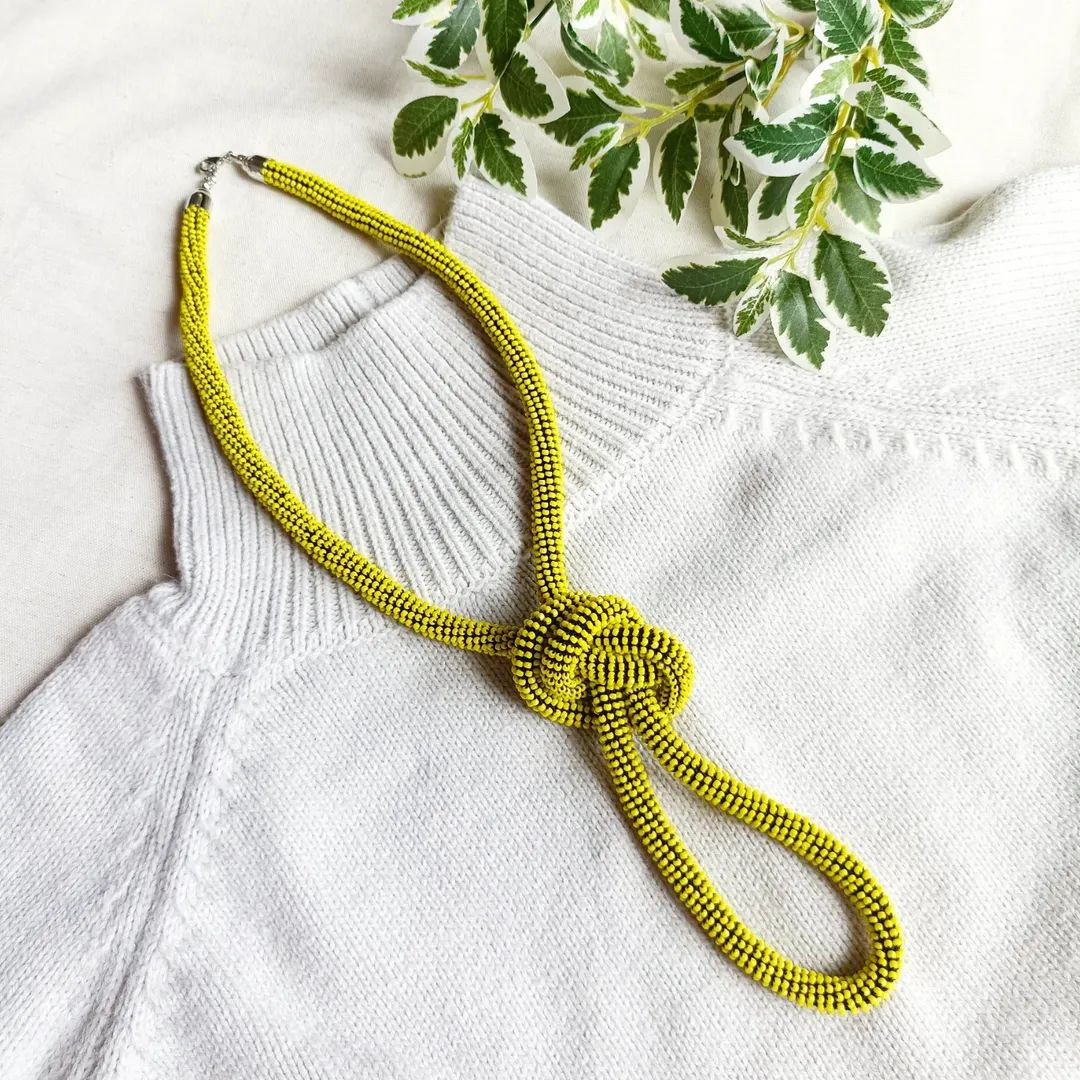帯締め編みネックレス/イエロー✨