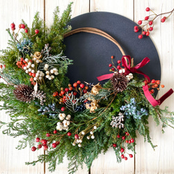 プリザーブドフラワー︎︎⟡.·針葉樹の秋冬クリスマスリース*オレンジ