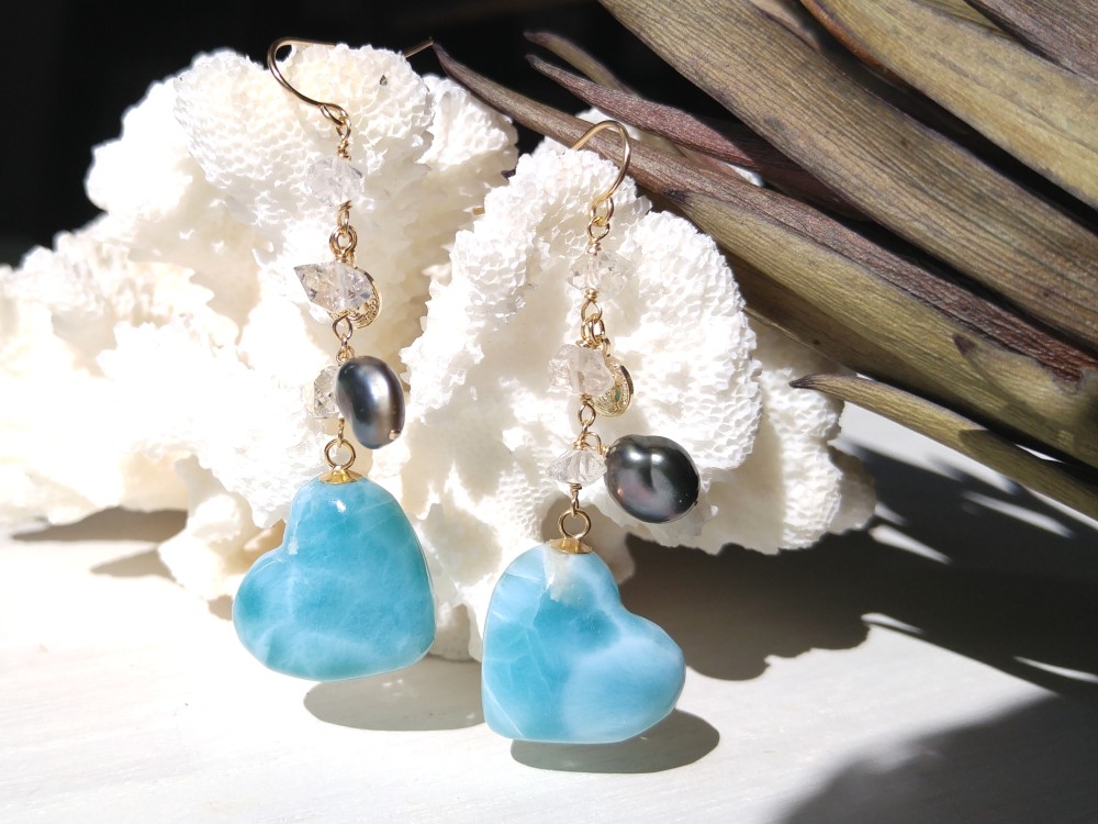 ♡Twins Mermaid Hearts♡14kgf美しく可愛いハイクオリティハートラリマー＆タヒチアンパール