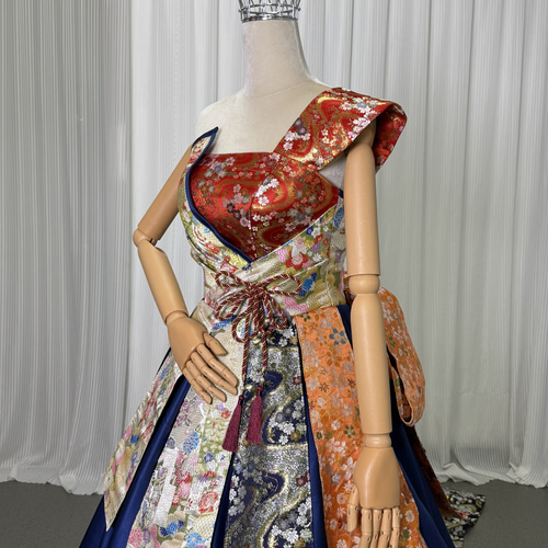 送料無料！着物ドレス、和ドレス ワンショルダー ふっくら柔らかな