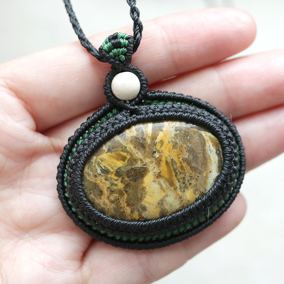 ジャスパー天然石マクラメネックレスmac438エスニックアジアンエキゾチックな金属アレルギーフリーのマクラメアクセサリー 12枚目の画像