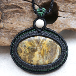 ジャスパー天然石マクラメネックレスmac438エスニックアジアンエキゾチックな金属アレルギーフリーのマクラメアクセサリー 2枚目の画像