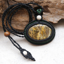 ジャスパー天然石マクラメネックレスmac438エスニックアジアンエキゾチックな金属アレルギーフリーのマクラメアクセサリー 9枚目の画像