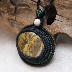 ジャスパー天然石マクラメネックレスmac438エスニックアジアンエキゾチックな金属アレルギーフリーのマクラメアクセサリー 4枚目の画像