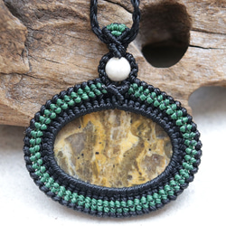 ジャスパー天然石マクラメネックレスmac438エスニックアジアンエキゾチックな金属アレルギーフリーのマクラメアクセサリー 11枚目の画像