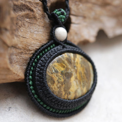 ジャスパー天然石マクラメネックレスmac438エスニックアジアンエキゾチックな金属アレルギーフリーのマクラメアクセサリー 3枚目の画像