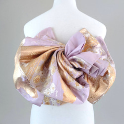 オフホワイト×レッド 献上 銀座 作り帯付け帯 胴巻き〜100cm 正絹 和装