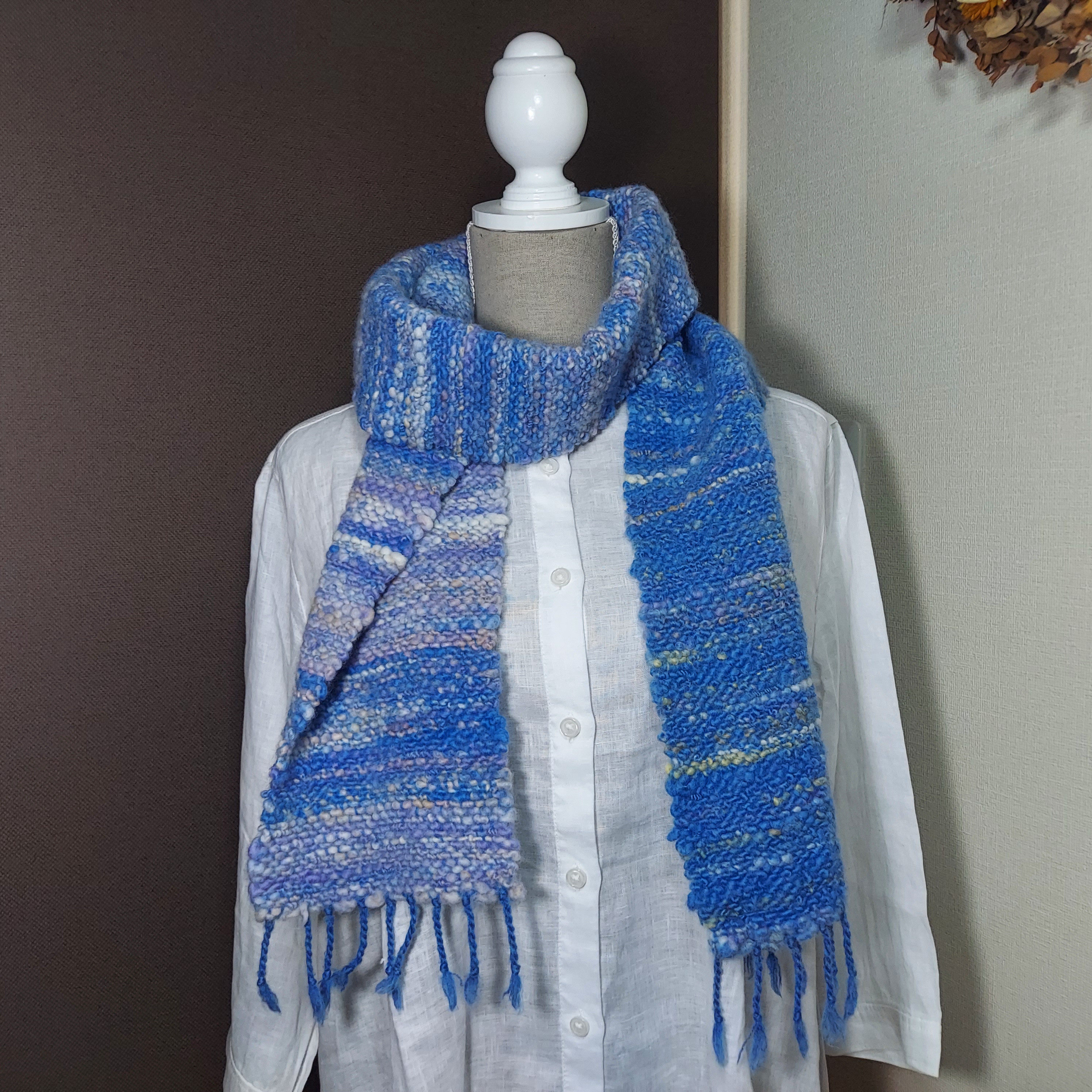 手紡ぎ手織り　しっかりほっこり温かいマフラー　作品25061