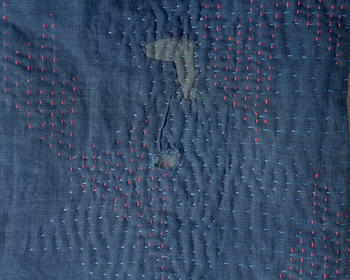 送料無料 藍染した糸で刺子をした貴重な藍染古布コットンのトート