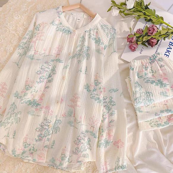 パジャマ 長袖レディース上下セット春秋冬ダブルガーゼ 寝巻き 13枚目の画像