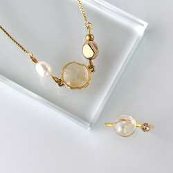 ≪11月の誕生石≫シトリンのフォークリングとブレスレットのセット　天然石 ゴールド フリーサイズ ギフト 1枚目の画像