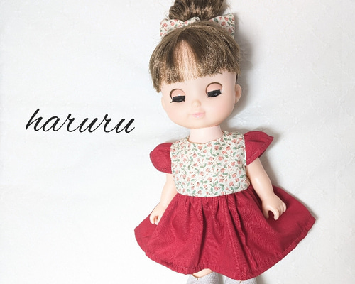 ソランちゃん服 レミンちゃん服 コルネちゃん服 肩フリルレッド花柄