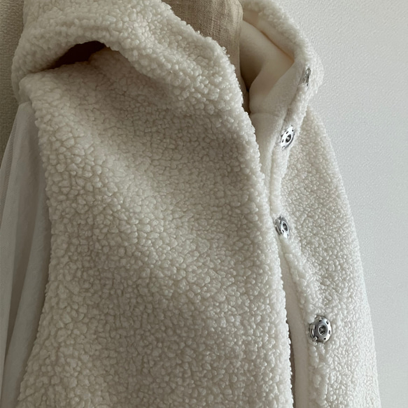 こつぶボア×フリース　フードベスト　オフ×オフ 6枚目の画像