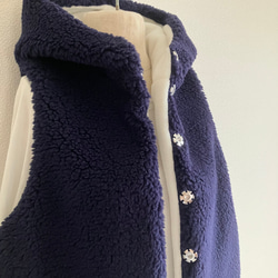 ボア×フリース　フードベスト　ネイビー×オフ　/ネイビー×ネイビー 7枚目の画像