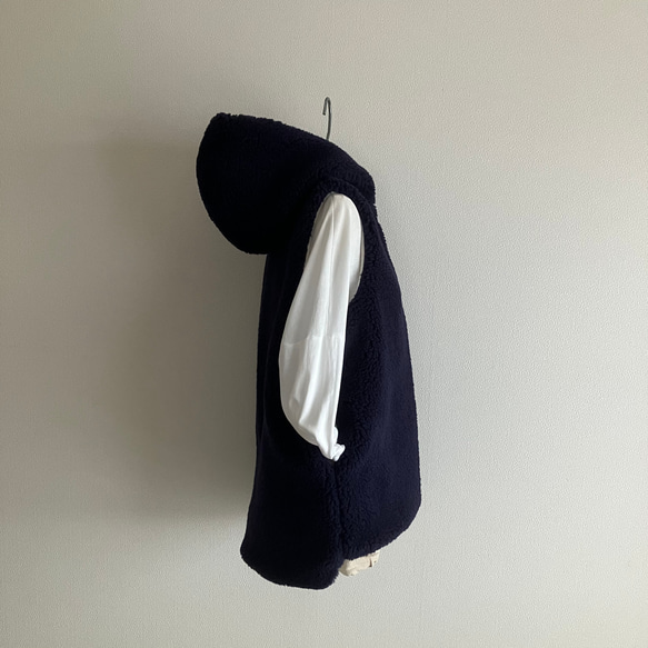 ボア×フリース　フードベスト　ネイビー×オフ　/ネイビー×ネイビー 4枚目の画像