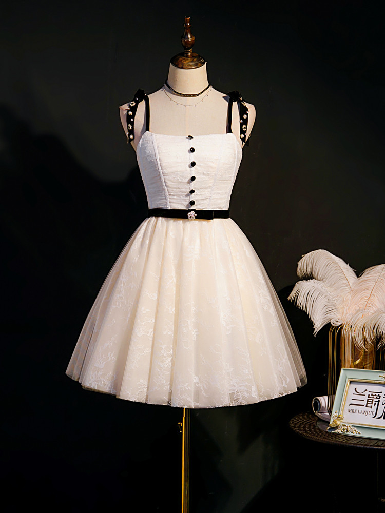 ベージュ リボン オフショルダー ショート丈 プリンセス パーティードレス 二次会 ウェディングドレス LJ-510