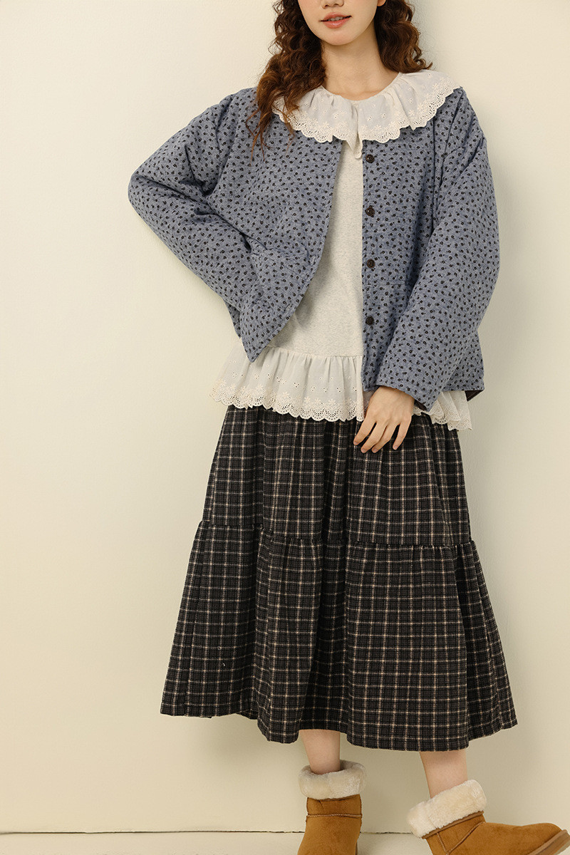 モードルック アート風 レトロ チェック柄 起毛加工 レイヤードハーフスカーフ    25秋新作&06