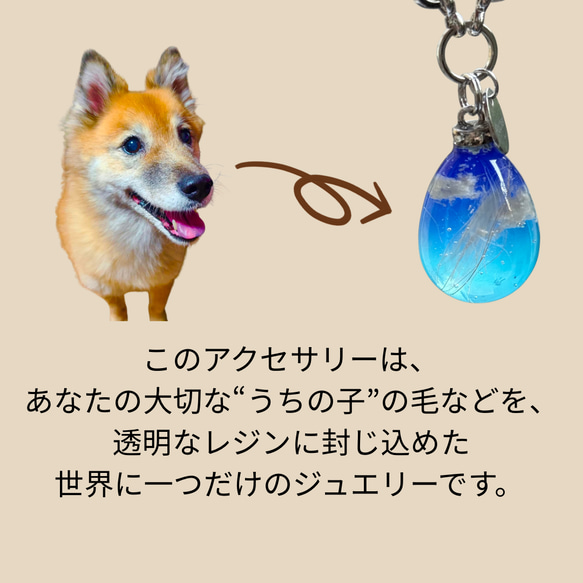 【選べるデザイン】うちの子の毛で作る 世界に一つのアクセサリー　ネックレス　キーホルダー　バッグチャーム 2枚目の画像
