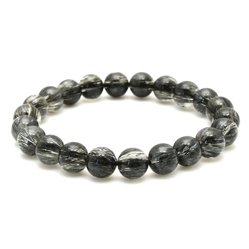 【強力な浄化と守護の石☆】8mm　 ブラックトルマリンインクォーツブレスレット 一点物【GHB59】精神安定　京海堂