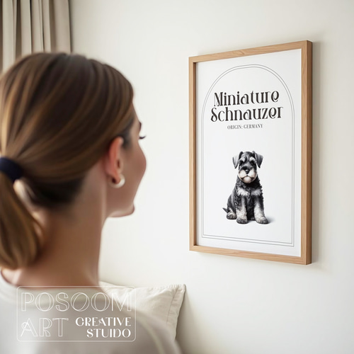 ミニチュアシュナウザー　絵　壁掛け　ハンドメイド ミニチュアシュナウザー 世界の子犬シリーズ｜ドッグ アートポスター