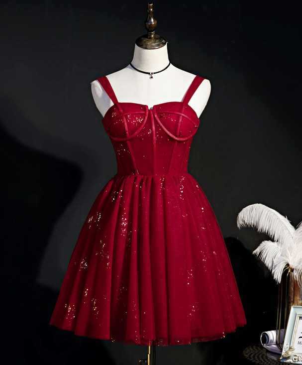 赤 オフショルダー グリッター ショート丈 綺麗 プリンセス パーティードレス 二次会 ウェディングドレス LJ-503