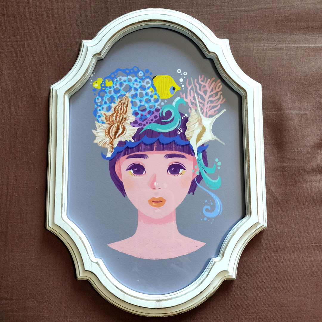額装イラスト「海を冠して」