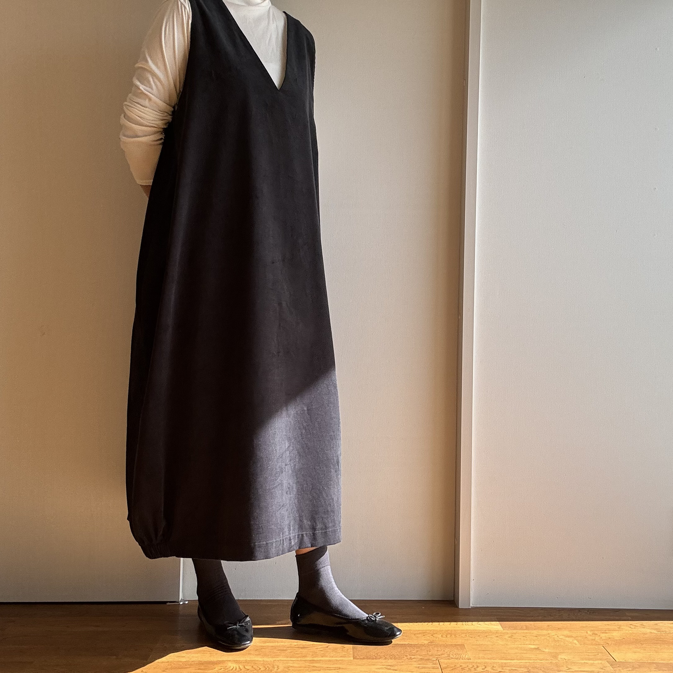 ラスト1着【creema限定】フレンチコーデュロイ２wayゆったりすっきりコクーンジャンパースカート　サイズ2