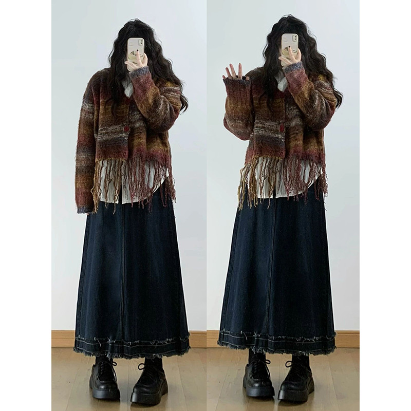 300斤大きいヤードは太ってmm復古のカウボーイの半身スカートの女性の秋のスカート梨型の体つきはやせて見えますa字半スカ