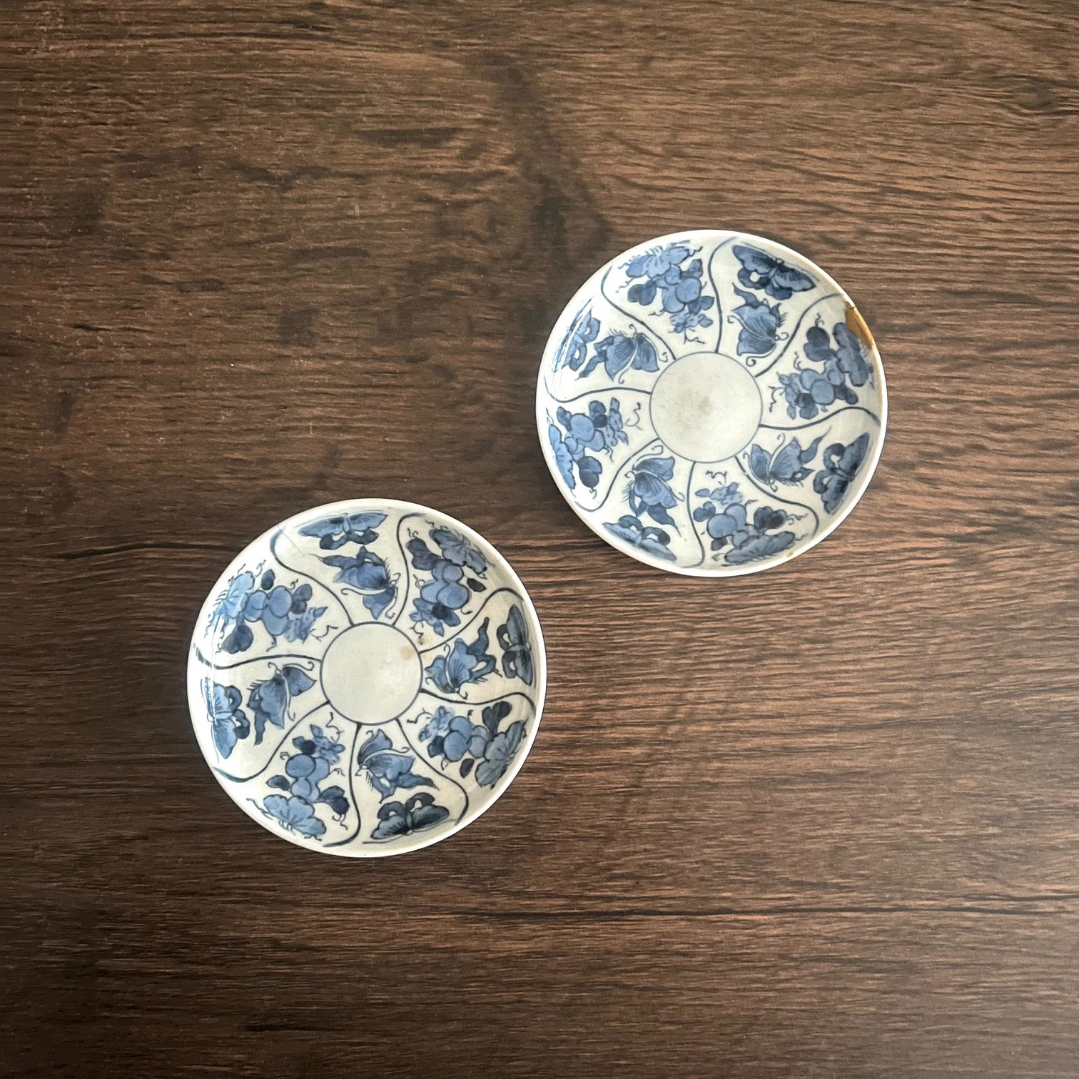 伊万里染付瓢箪蝶豆皿２枚セット（江戸時代）