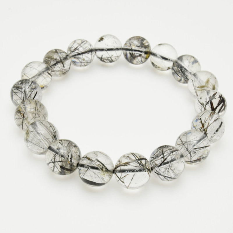 【天然の表情が魅力的★】11mm　 ブラックトルマリンインクォーツブレスレット 一点物【GHB89】 守護 浄化 京海堂