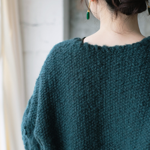 あったかウール♡手編みニットカーディガン（22w-12）ピーコック