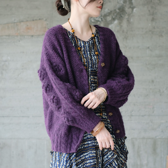 予約販売】あったかウール♡手編みニットカーディガン（22w-12