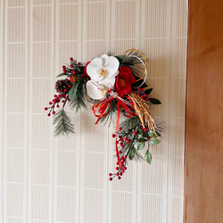 しめ縄リース　赤椿　白小薔薇　金扇　水引 しめ縄リース 赤椿 白小薔薇 金扇 水引 【公式通販】