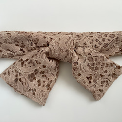 アンティークカラーのレース帯揚げ　スカラップ  ピンクベージュ／帯飾り 4枚目の画像