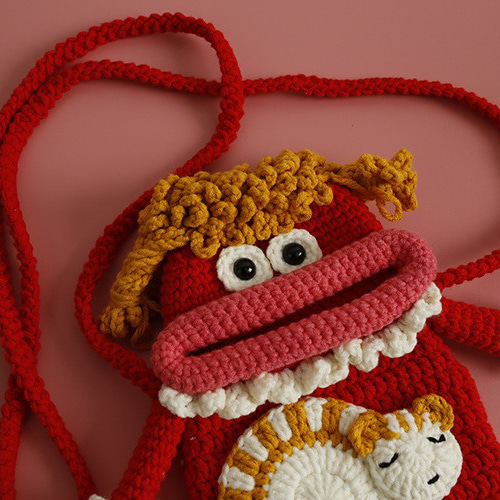 手作り 毛糸 刺繍 かぎ針編み ニート ショルダーバッグ 手機収納ポーチ