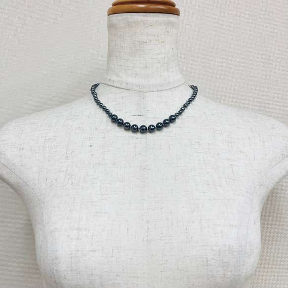 ガラスパールオールノットネックレス/約5x8mm約43cm/ガンメタル/R/made in japan 7枚目の画像