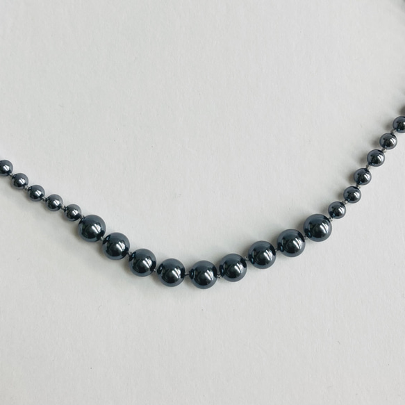 ガラスパールオールノットネックレス/約5x8mm約43cm/ガンメタル/R/made in japan 3枚目の画像