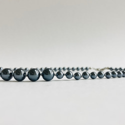 ガラスパールオールノットネックレス/約5x8mm約43cm/ガンメタル/R/made in japan 4枚目の画像