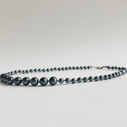 ガラスパールオールノットネックレス/約5x8mm約43cm/ガンメタル/R/made in japan 1枚目の画像
