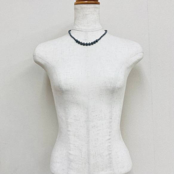 ガラスパールオールノットネックレス/約5x8mm約43cm/ガンメタル/R/made in japan 6枚目の画像