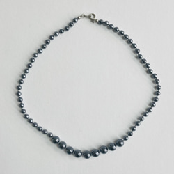 ガラスパールオールノットネックレス/約5x8mm約43cm/ガンメタル/R/made in japan 2枚目の画像